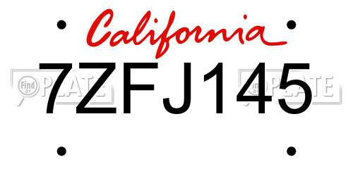 7ZFJ145 California License Plate