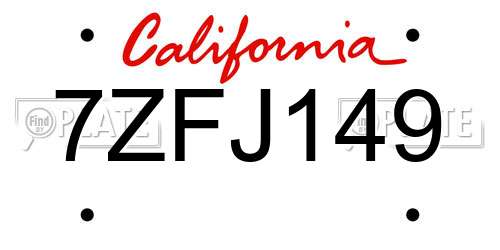 7ZFJ149 California License Plate