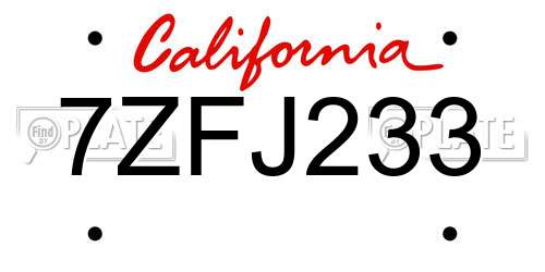 7ZFJ233 California License Plate