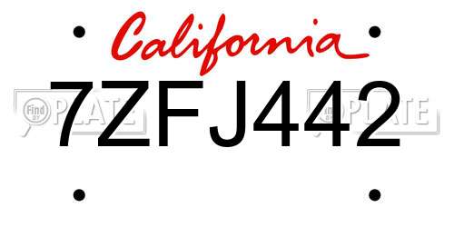 7ZFJ442 California License Plate