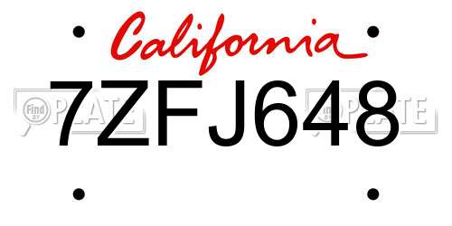 7ZFJ648 California License Plate