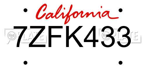 7ZFK433 California License Plate
