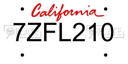 7ZFL210 California License Plate