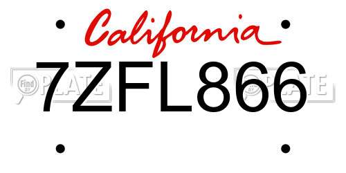 7ZFL866 California License Plate
