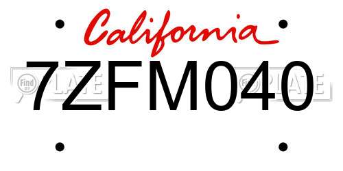 7ZFM040 California License Plate