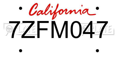 7ZFM047 California License Plate