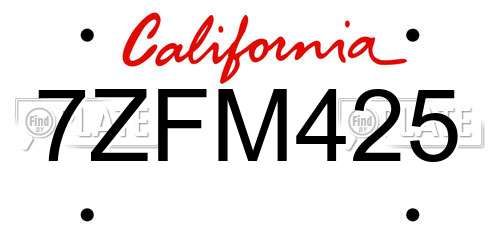 7ZFM425 California License Plate