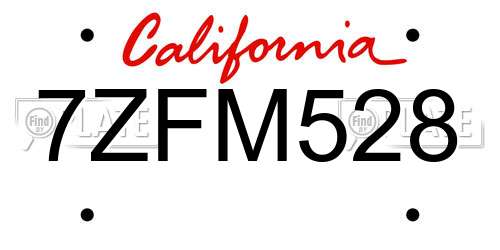 7ZFM528 California License Plate