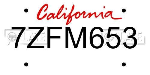 7ZFM653 California License Plate
