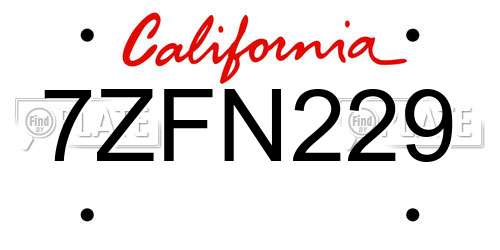 7ZFN229 California License Plate