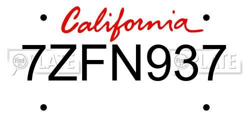 7ZFN937 California License Plate
