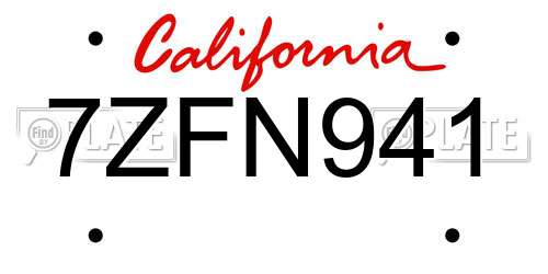 7ZFN941 California License Plate