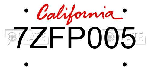 7ZFP005 California License Plate