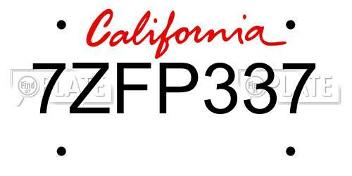 7ZFP337 California License Plate