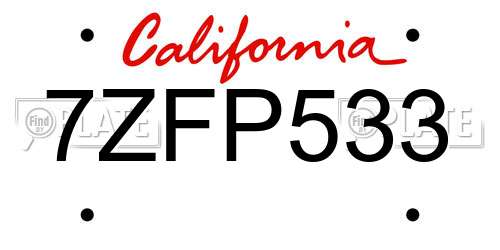 7ZFP533 California License Plate