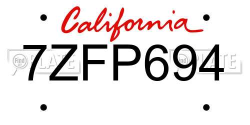 7ZFP694 California License Plate