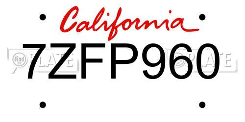 7ZFP960 California License Plate