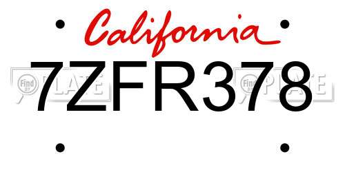 7ZFR378 California License Plate