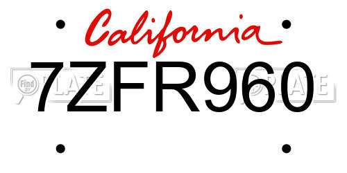 7ZFR960 California License Plate
