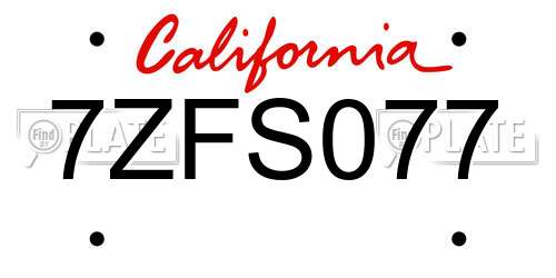 7ZFS077 California License Plate