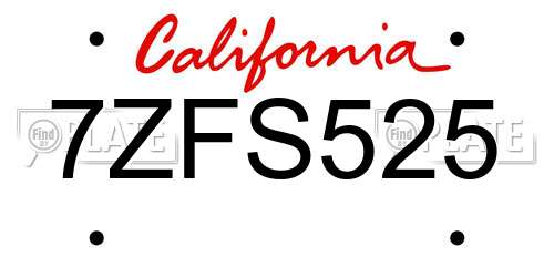 7ZFS525 California License Plate