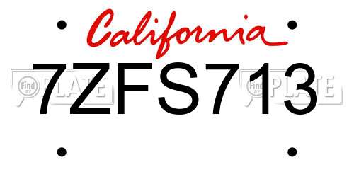 7ZFS713 California License Plate