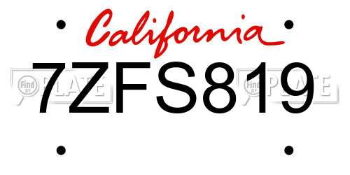 7ZFS819 California License Plate