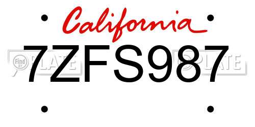 7ZFS987 California License Plate