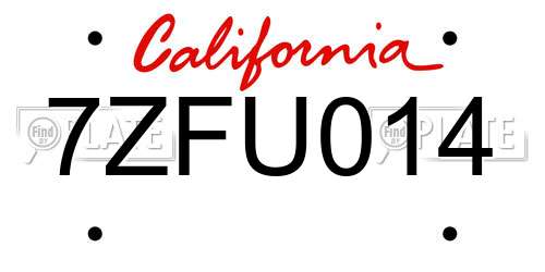 7ZFU014 California License Plate