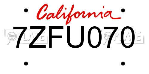 7ZFU070 California License Plate
