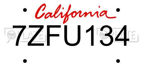 7ZFU134 California License Plate
