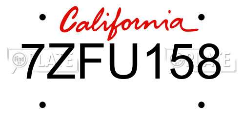 7ZFU158 California License Plate