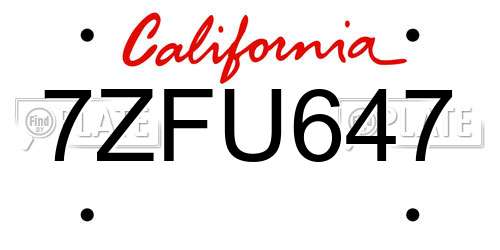 7ZFU647 California License Plate