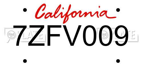 7ZFV009 California License Plate