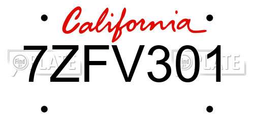 7ZFV301 California License Plate