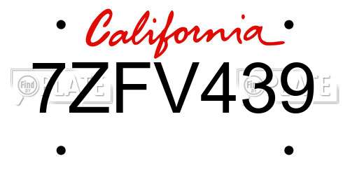 7ZFV439 California License Plate
