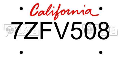 7ZFV508 California License Plate
