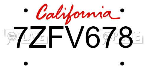 7ZFV678 California License Plate