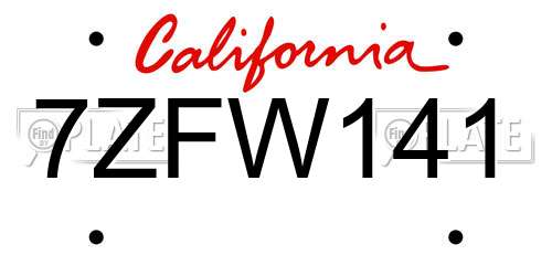 7ZFW141 California License Plate