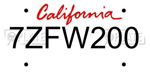 7ZFW200 California License Plate