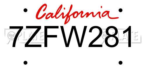 7ZFW281 California License Plate