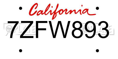 7ZFW893 California License Plate