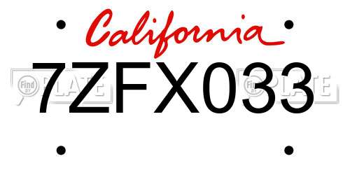 7ZFX033 California License Plate