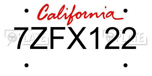 7ZFX122 California License Plate