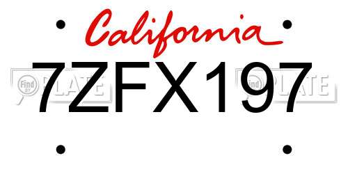 7ZFX197 California License Plate
