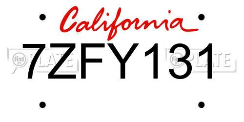 7ZFY131 California License Plate