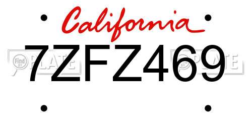 7ZFZ469 California License Plate