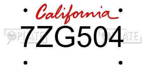 7ZG504 California License Plate