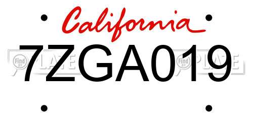 7ZGA019 California License Plate