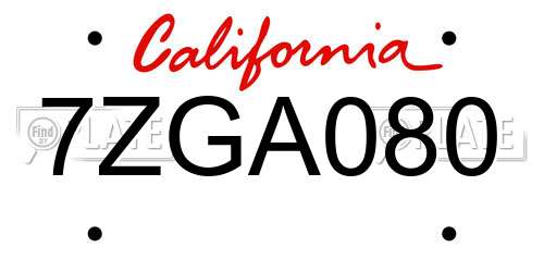 7ZGA080 California License Plate